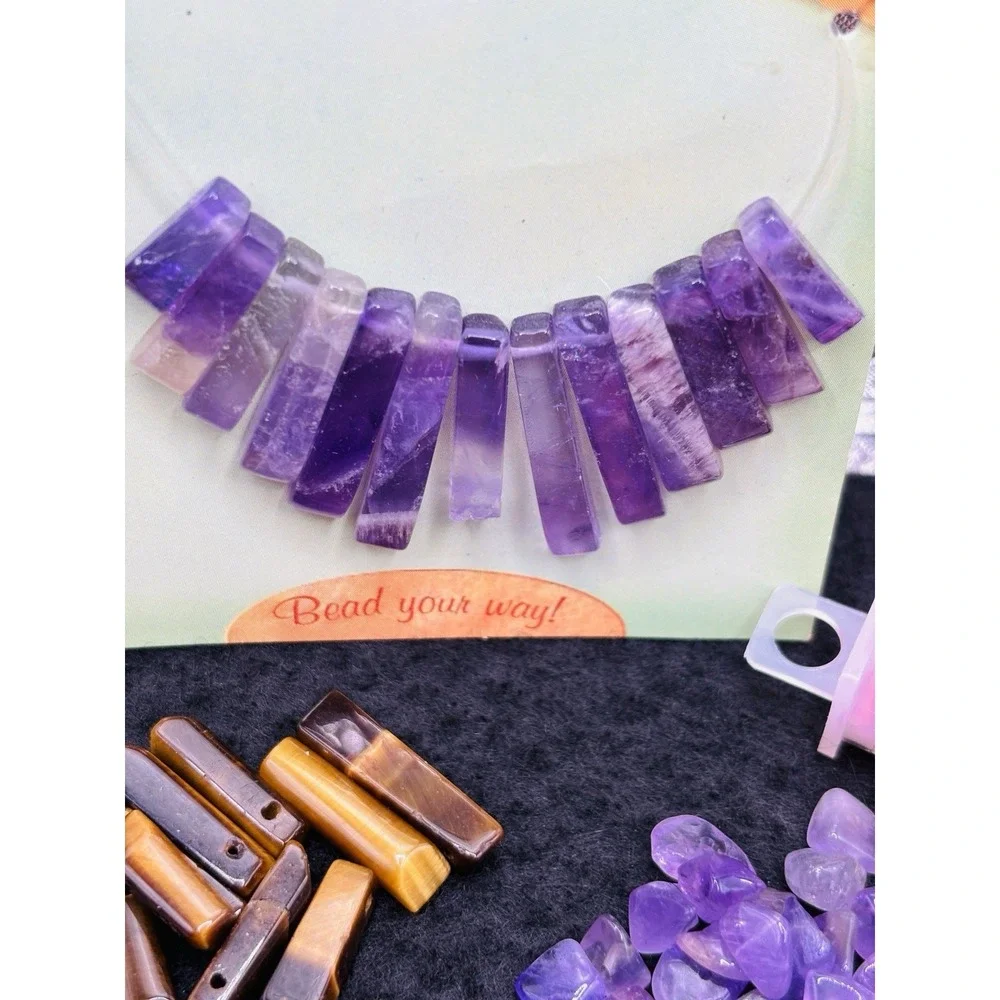 Lot of Jewelry Making Bead mix Amethyst Gemstone Chips Jade shell olive wood Hex